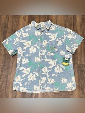 NWT Disney Color Me Courtney Princess Tiana Button Down Hawaiian Denim Shirt Med